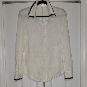 Trendmates Cream Textured Button-Up Top